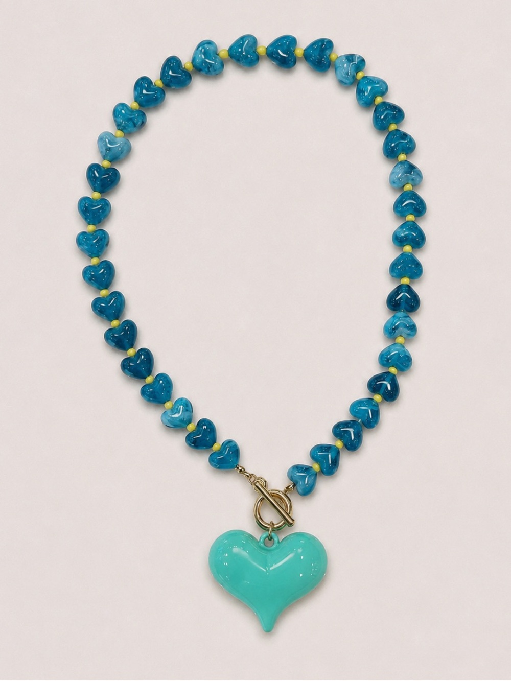 New! Colorful Blue Heart Beaded Dopamine Necklace 1020